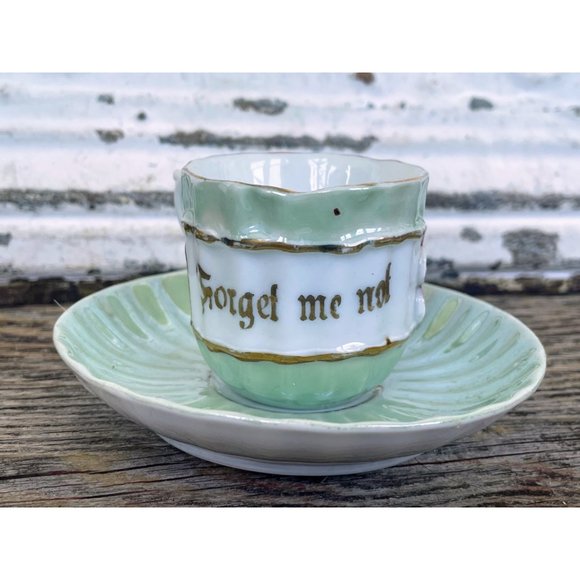 Antique German Porcelain Forget me not Demitasse Cup and Saucer - Picture 9 of 10